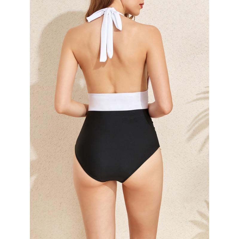 Deep V Neck High Waist Tummy Control Swimwear