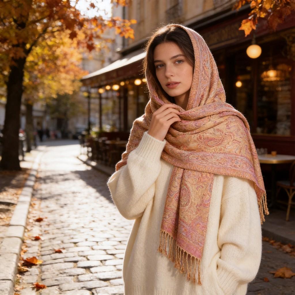 Ethnic Style Knit Scarf With Tassels For Women Warm Sunshade Dustproof Allseason