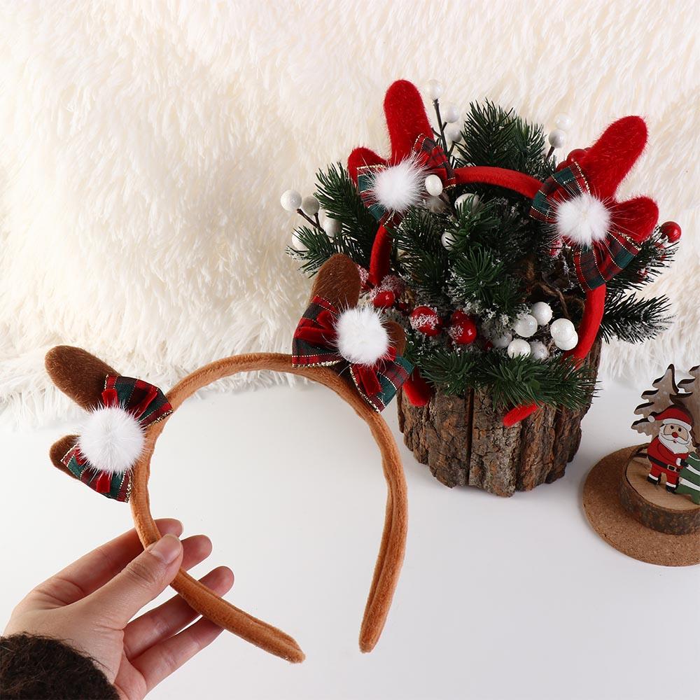 Trendy Plush Bowknot Hair Hoop Korean Style Head Wrap Christmas Hairband Elk Photo Props Christmas Headband Kids