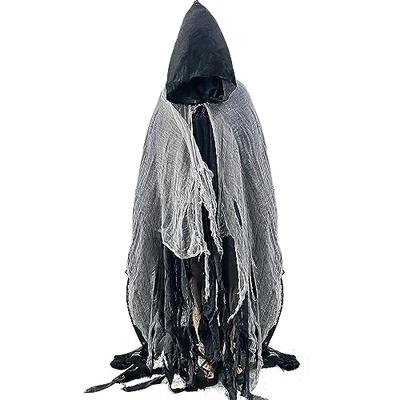 Socpuro Sensenmann Cosplay Halloween Kostüm, Langer Kapuzenumhang, 180cm Lang, Teufel Geist Kostüm für Herren und Damen, Horror, Spukhaus, Cooles Hallow