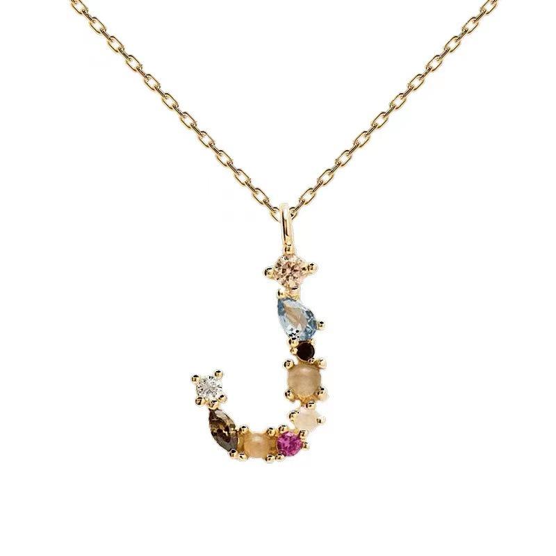 Colorful Zircon Alphabet Necklace: Women's European & American Design