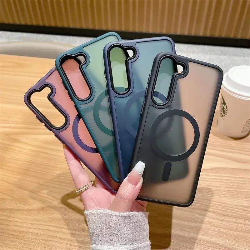 Magnetic Wireless Charge Case For Samsung Galaxy S2 S24 S23 Ultra Plus S23 FE Matte Shockproof Translucent Cover