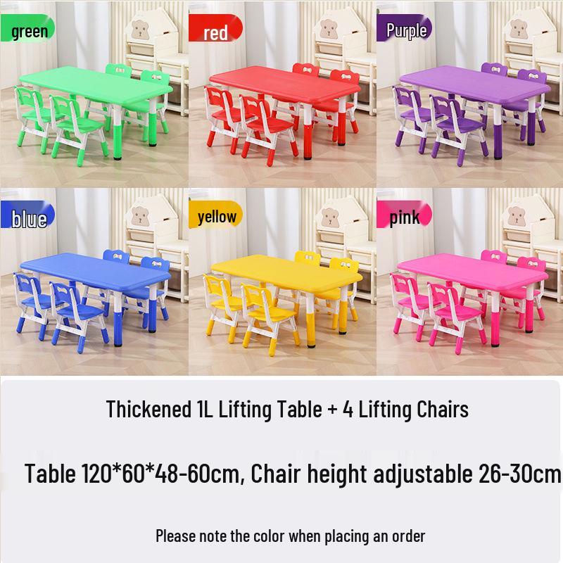Children's Rectangular Plastic Learning Table & Chair Set with Building Block Surface