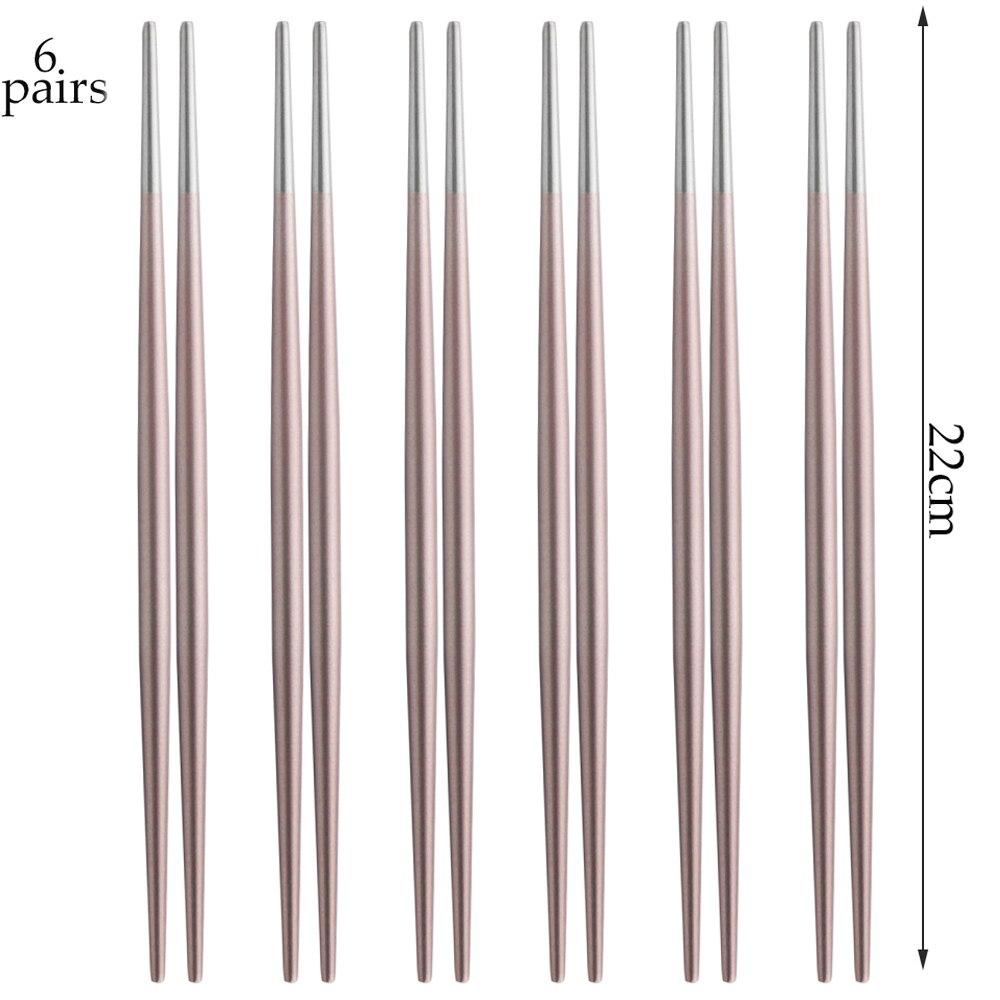 6 Çift Lüks 18/10 Paslanmaz Çelik Kare Çubuklar Titanyum Altın Gül Suşi Renkli Çin Japon Tarzı Çubuklarını
