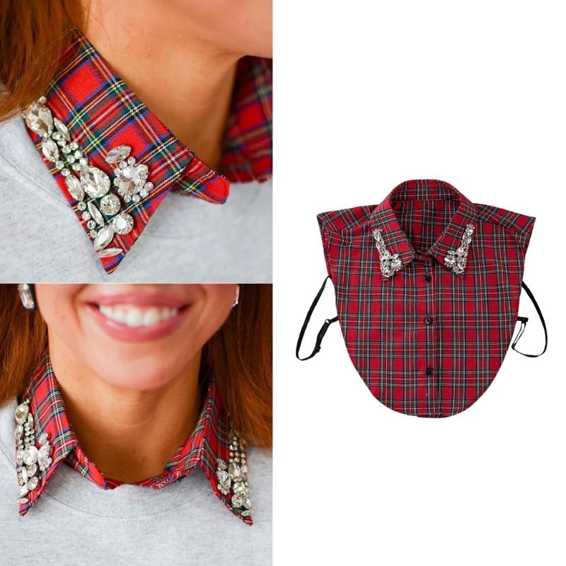 Elegant Plaids Detachable Collar Rhinestones Embellished Polyester For Formal Wear