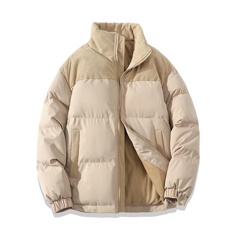 Cotton Jacket Versatile Cotton Coat Men's Corduroy Cotton Coat with Stand Collar Patchwork Design Pockets Thickened for Winter