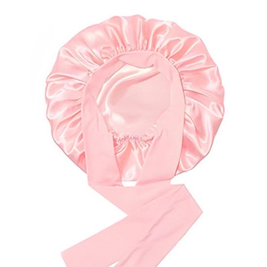Double Layer Satin Sleeping Cap Solid Color Women Braids Long Curly Hair Night Sleep Cap Large Round Silk Hair Bonnet with Tie Band