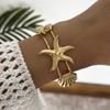Vintage Punk Stainless Steel Ocean Series Wide Cuff Bangle for Women Gold Plated Starfish Conch Turtle Bracelet Beach Jewelry