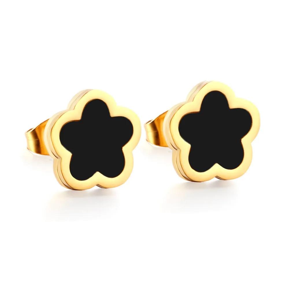 Cute Romantic Five Leaf Flower Stud Earrings for Women Claccic Simple Stainless Steel Temperament Korea Earring Jewelry Gift