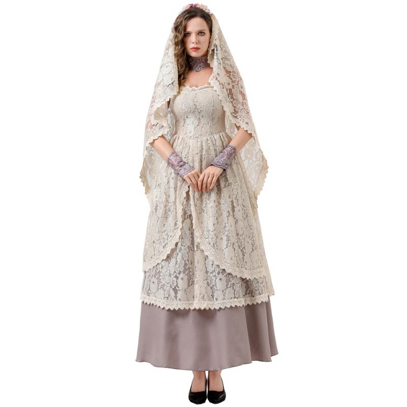 

Хэллоуинский костюм, серая кружевная свадебная фата, наряд вампирши-невесты для праздничной вечеринки XL