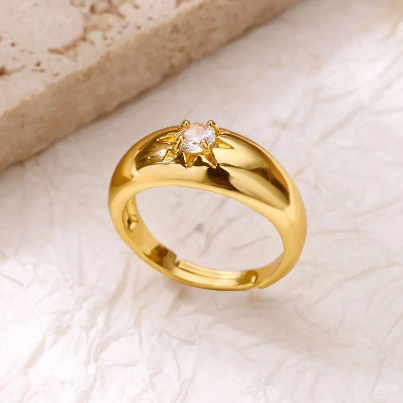 Zircon Geometric Stars Rings For Women Gold Color Adjustable Rings Eight-pointed Star Luxury Wedding Christmas Jewelry Gift