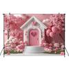 Mocsicka Valentine's Day Photo Backdrop Pink House Tree Balloons Flowers Wallpaper Decorations Wedding Backgrounds Studio Banner