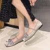 Fashion Light Flat Shoes Spring New Style Square Head Shallow Mouth Satin Diamond Butterfly Knot Set Foot Soft Sole Single Shoes