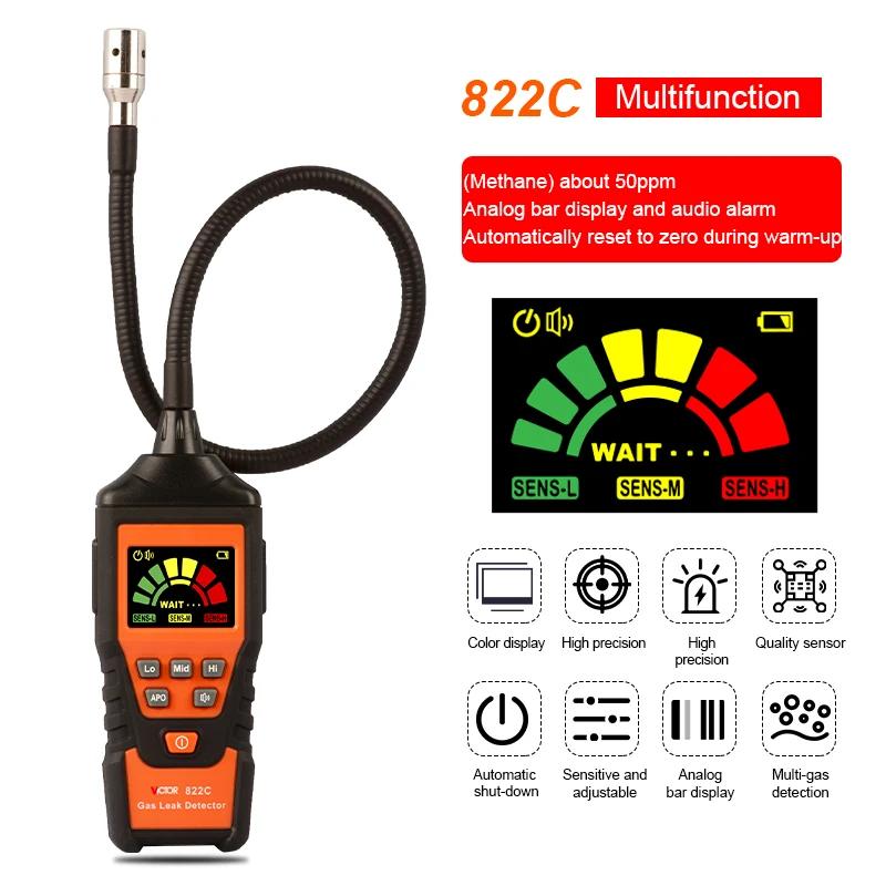 

VC822C детектор утечки природного газа 50-1000PPM звуковая и экранная сигнализация горючий горючий метановый газ детектор утечки