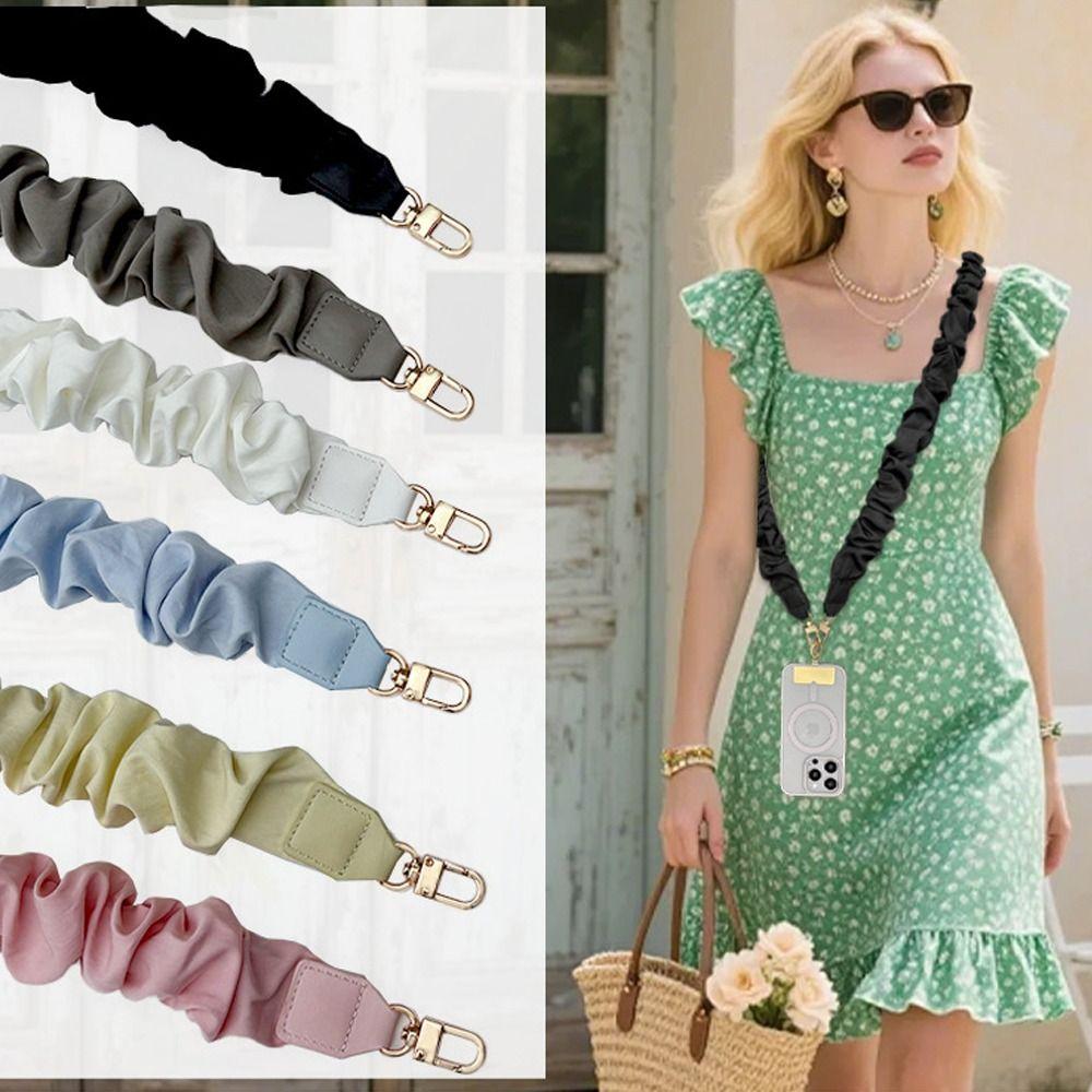 Retro Solid Color Mobile Phone Lanyard with Gasket Hanging Handbag Wide Colored Straps Phone Accessories Handbag Belt for Unisex
