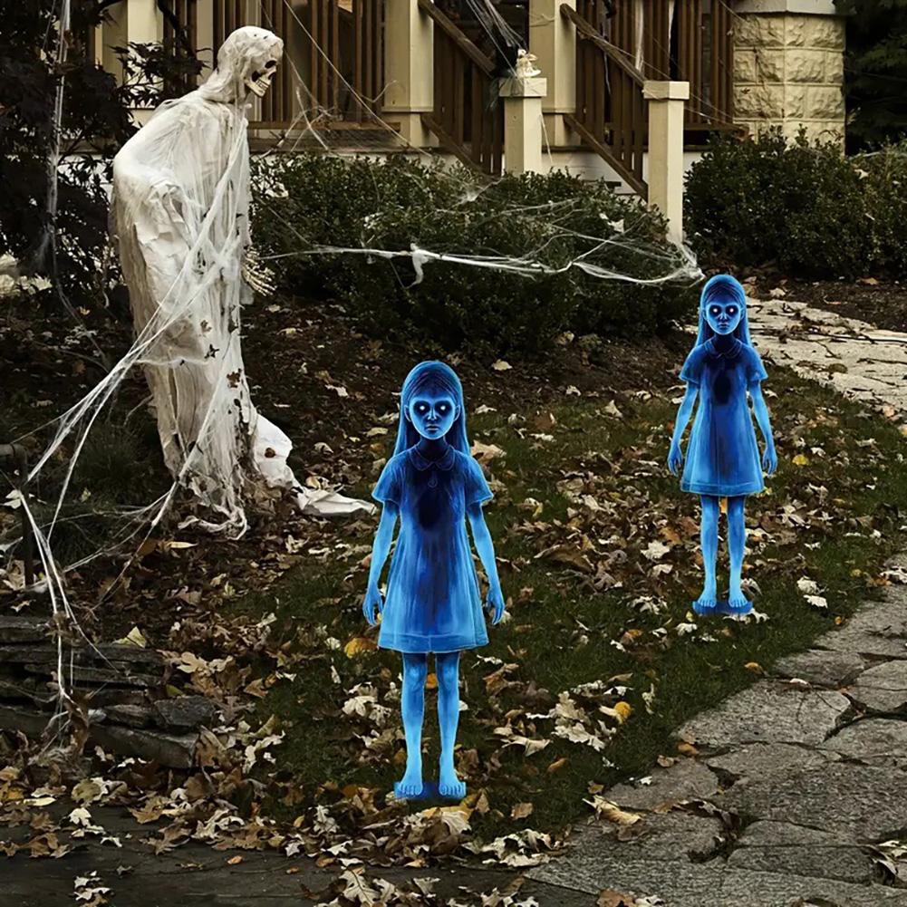 Halloween Twin Ghosts Flat Stakes Creepy Iron Phantoms Horror Movie Style Wraiths Scary Garden Yard Halloween Decor