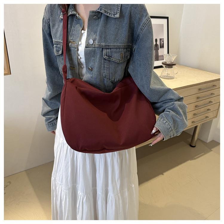 Korean Style Casual Lazy Wind Bag 2024 New Simple Large Capacity Canvas Bag Solid Color Single Shoulder Diagonal Female Bag
