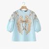 ZANZEA Damen Freizeit Rundhals Locker 3/4 Ärmel Print Bluse