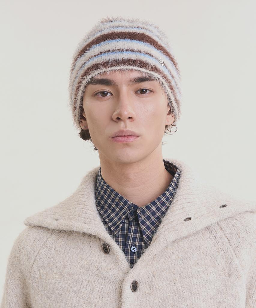 NOISE Hairy Stripe Beanie - Brown