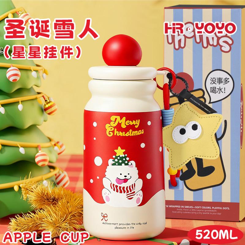 Water bottle cute cartoon Christmas thermos cup female high value stainless steel straw cup holiday gift water cup
