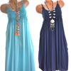 Vintage Women Lace Flower Sleeveless Solid Color Ruffle Casual Summer Maxi Dress