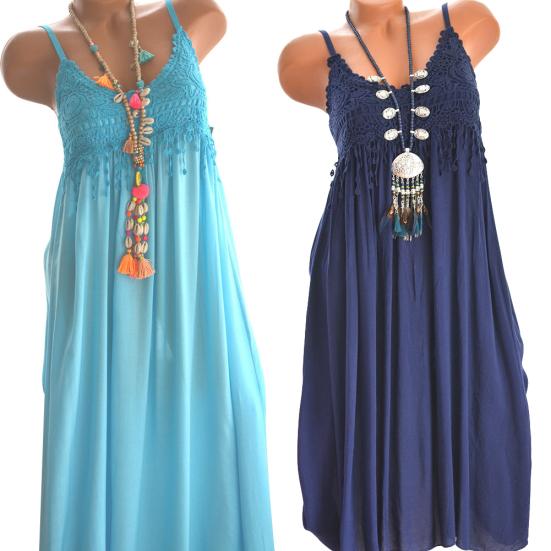 Vintage Women Lace Flower Sleeveless Solid Color Ruffle Casual Summer Maxi Dress