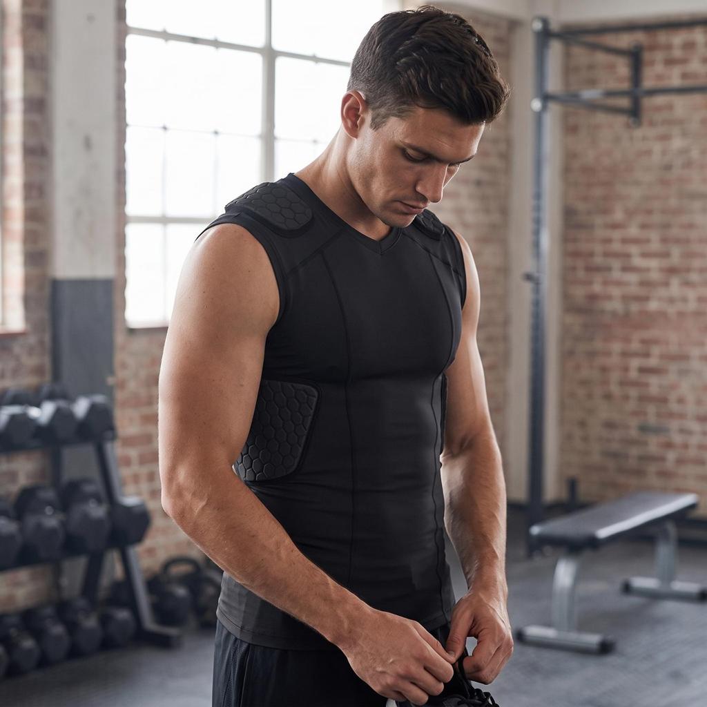 Sleeveless Padded Compression Vest Form-Fitting Safety Snug Shirt