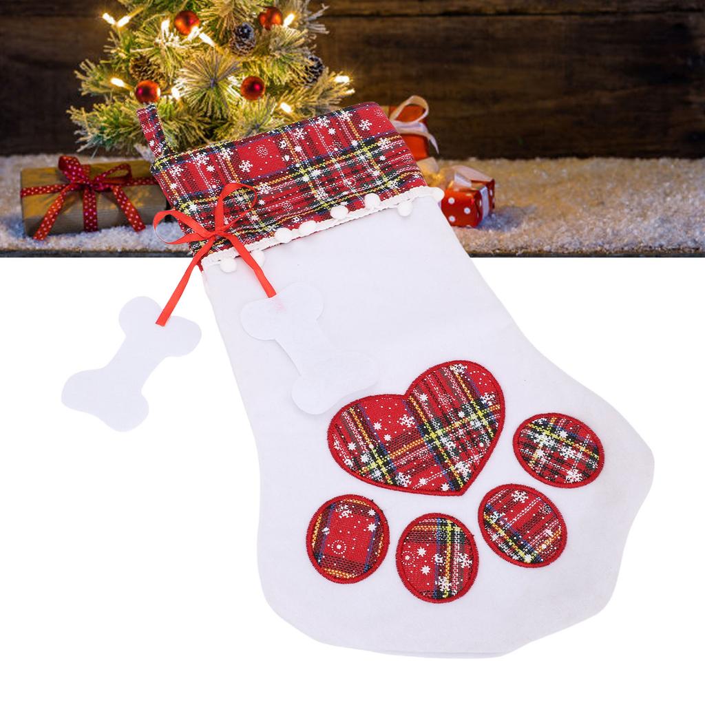 Xmas Stocking Large Capacity   Plaid Pet Foot Hanging Stocking Decoration for Present Bag