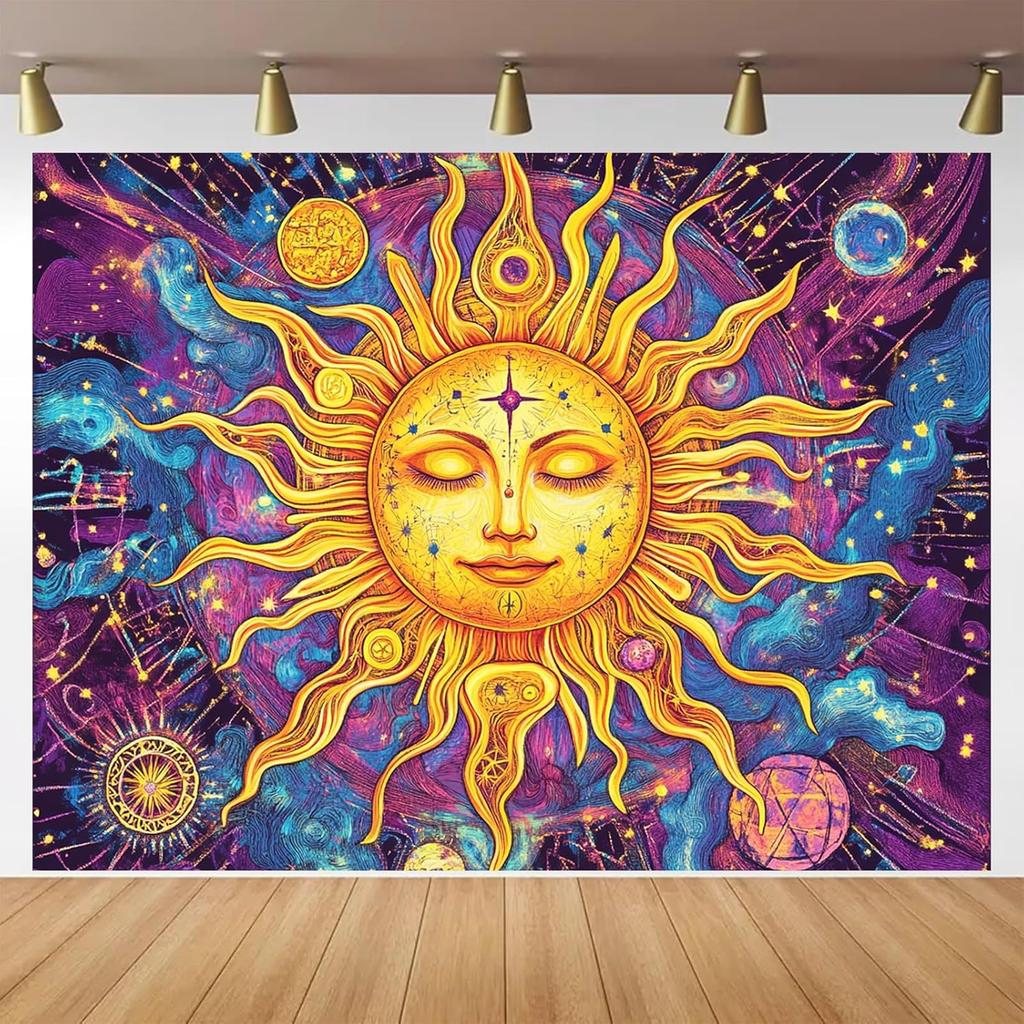 Vibrant Cosmic Celestial Sun Tapestry Wall Hanging Boho Galaxy Spiritual Astrology Nebula Decor Polyester Art Print Home Decorat