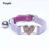 1Pc Cat Collar Adjustable Rhinestone Heart Bell Design Velvet Small Pet Collar