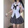 Hot Girl College Style Thai School Uniform Bow Short Sleeve Shirt Women’s Summer Two-Piece Set