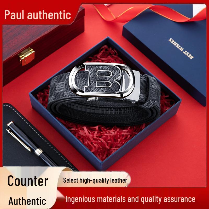 Cinturón de Cuero con Hebilla Automática Paul Counter para Hombre - Estilo de Moda Versátil.