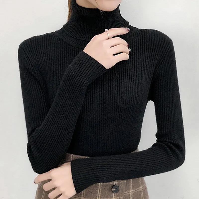 

Модный свитер с высоким воротником, тонкий однотонный джемпер, вязаные пуловеры, осенне-зимняя женская одежда, повседневные теплые свитера с длинными рукавами 28663 One Size