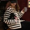 Korean Fashion Sweater Cardigan White Black Striped Knitted Sweater Women Short Cardigan Long Sleeve Cardigan Female
