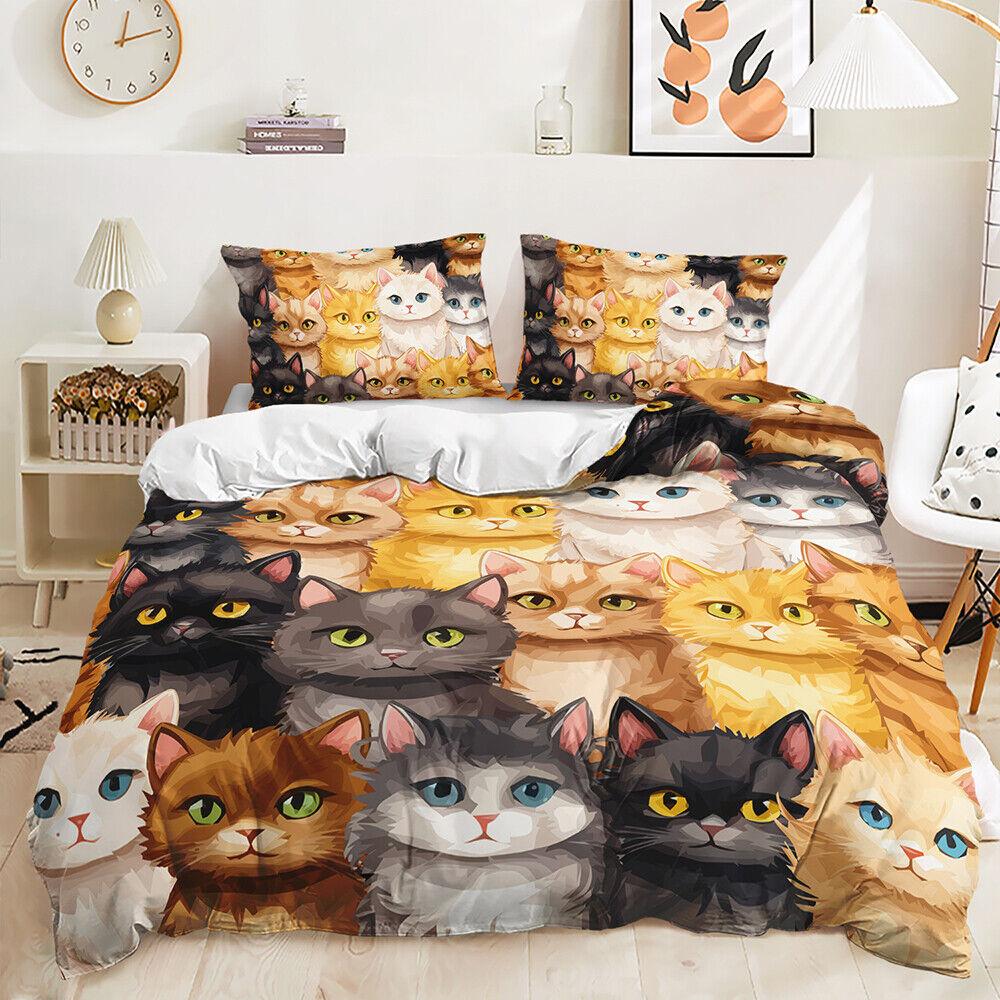Cute Animals Cat Dog Bear Cartoon Animals Doona Duvet Quilt Cover Bedding Set
