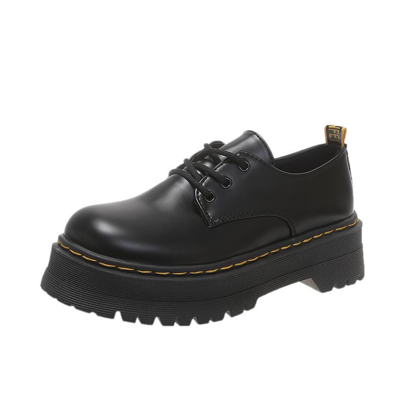 Thick-soled Women's Autumn and Winter New Small Leather Shoes Small Black Derby Single Shoes Leather Shoes