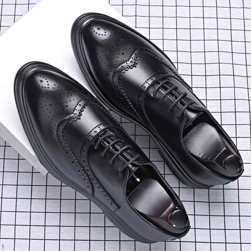 Leather Brogue Men's Shoes Korean Style British Business Formal Sharp Hair Stylist Casual Wedding Shoes Trendy Low Top Boots