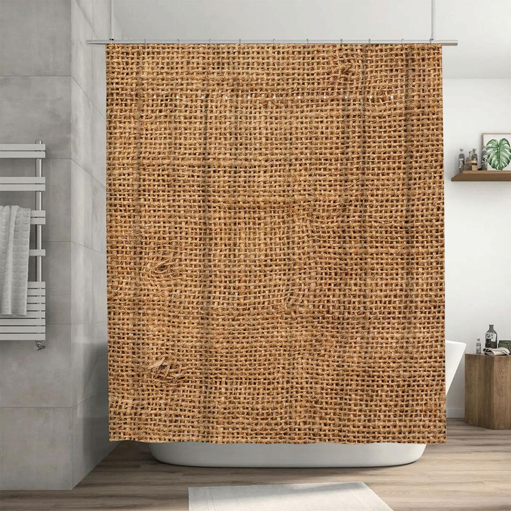 Tenda da Doccia in Fibra Naturale Design Intrecciato Rustico per Arredo Bagno, Forma Rettangolare, Adattamento Perfetto per la Tua Vasca da Bagno o Vasche con Ro