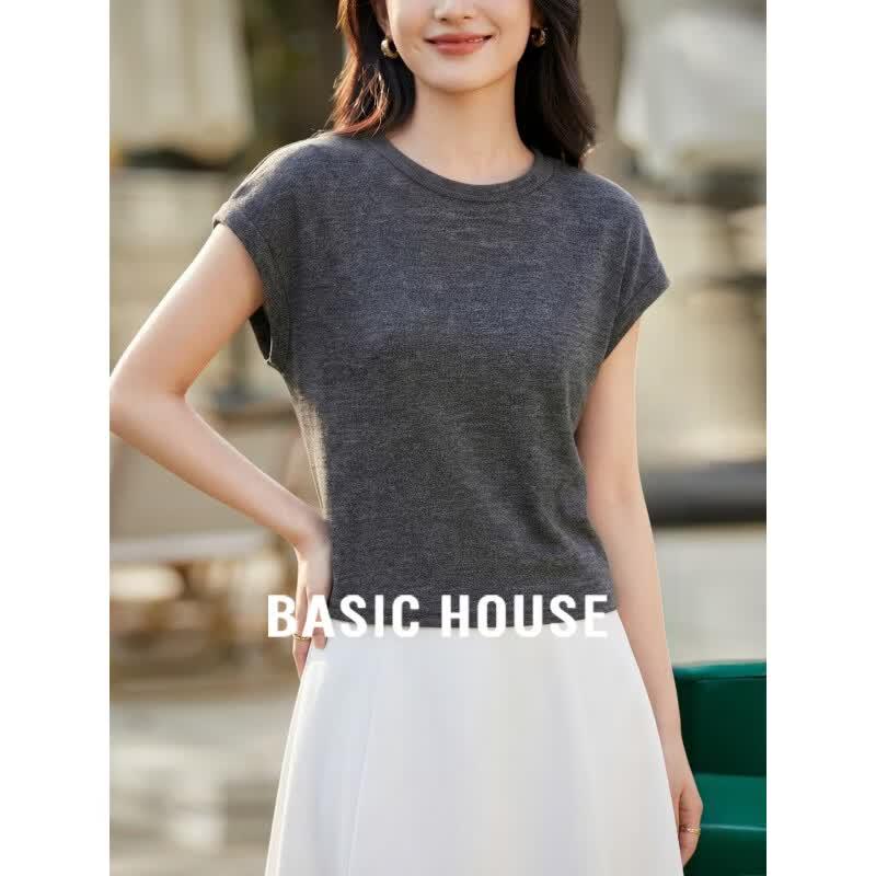 Basic House Women s Round Neck Sleeveless T-Shirt L