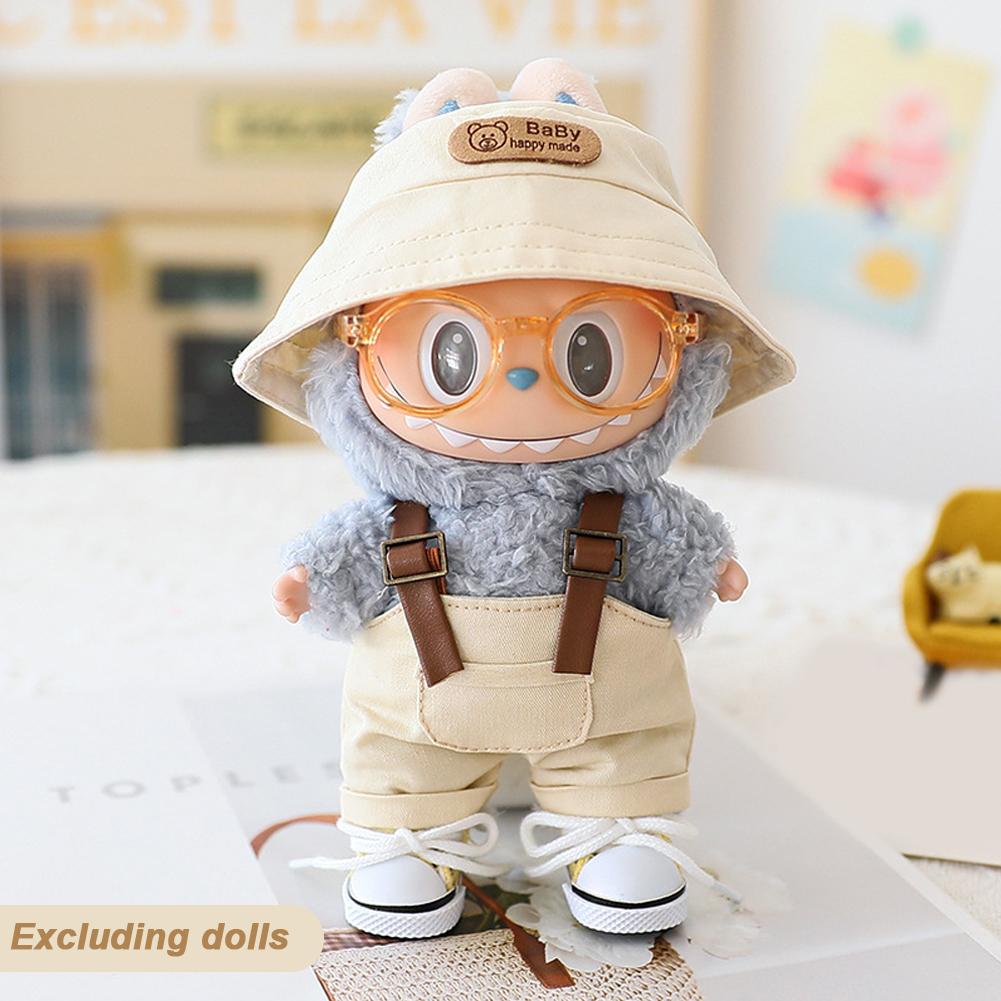 For 17cm Doll Clothes Fashion Bucket Hat Overalls Doll Clothes Color Match Hoodies Dolls Accessories Cute Decoration Little Clothes