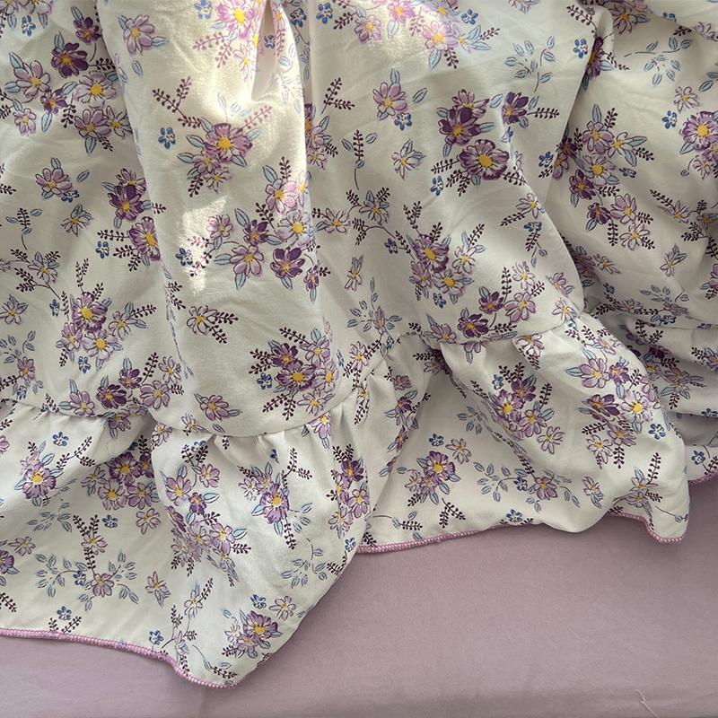 3/4Pcs Korean Princess Style Floral Ruffles Bedding Set Skin-friendly Soft Duvet Cover Set Bed Sheet Or Bed Skirt Pillowcases