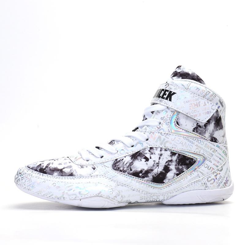 PODARCEK Hook Loop High Top Boxing Shoes Men Women Cow Muscle Outsole Lace Up Boots Wrestling Sneakers Graffiti Style