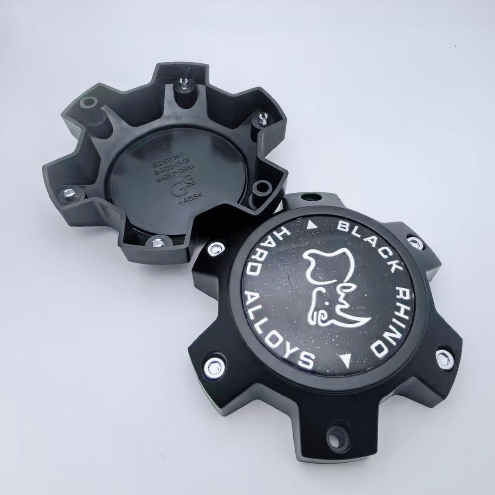 ASY1 4pcs 139MM Off-road Vehicle Black Rhino Logo Emblem Car Wheel Center Caps 6 Hole 139.7 Rim Hubcaps Cover Hub Cap Car Accessories