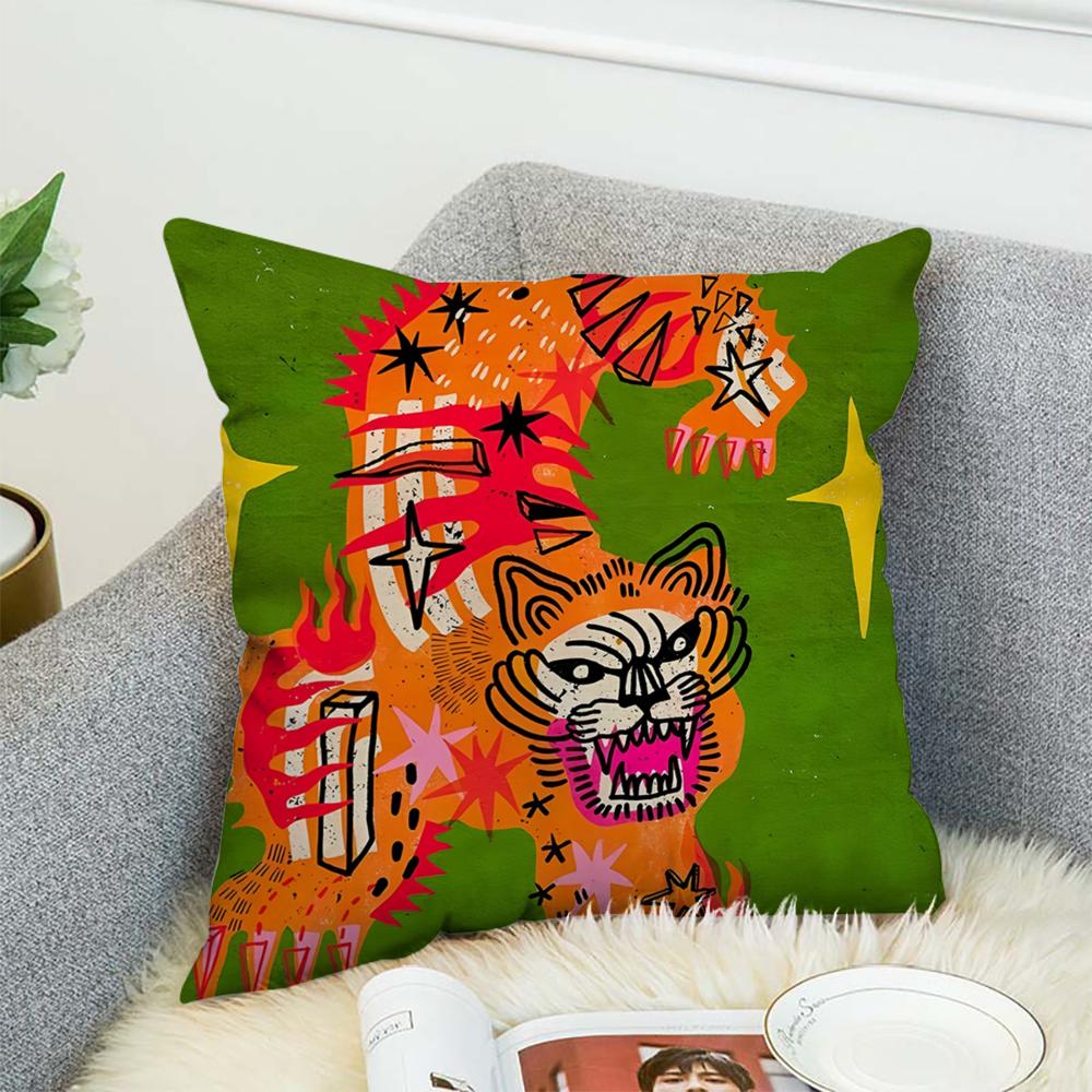 Kwonnys Abstract Art Pillow Case For Car Sofa Decorative Home Double-sided Print Plush Square Throw Pillow Cushion Cover