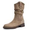 Heel Pile Boots Women's Summer Spring and Autumn New Maillard Western Cowboy Short Boots Medium Martin Boots