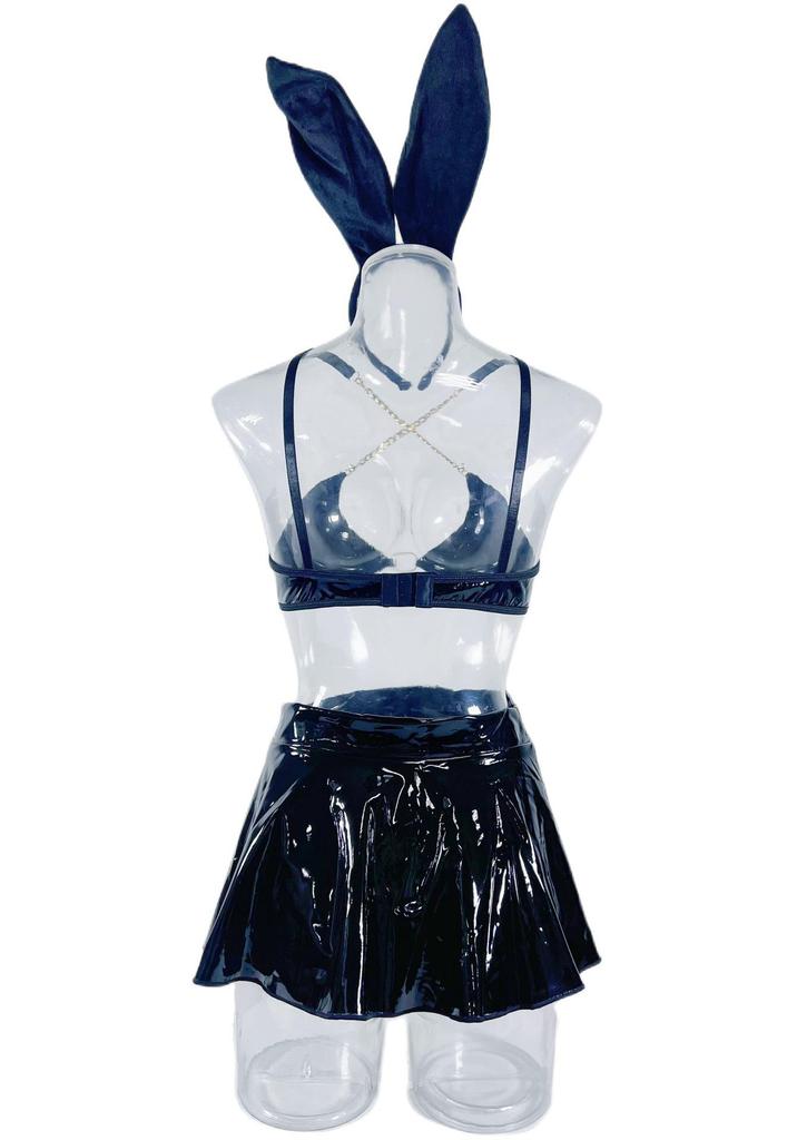 European Patent Leather Bunny Girl Costume Set: Nightclub Role-Playing Erotic Lingerie