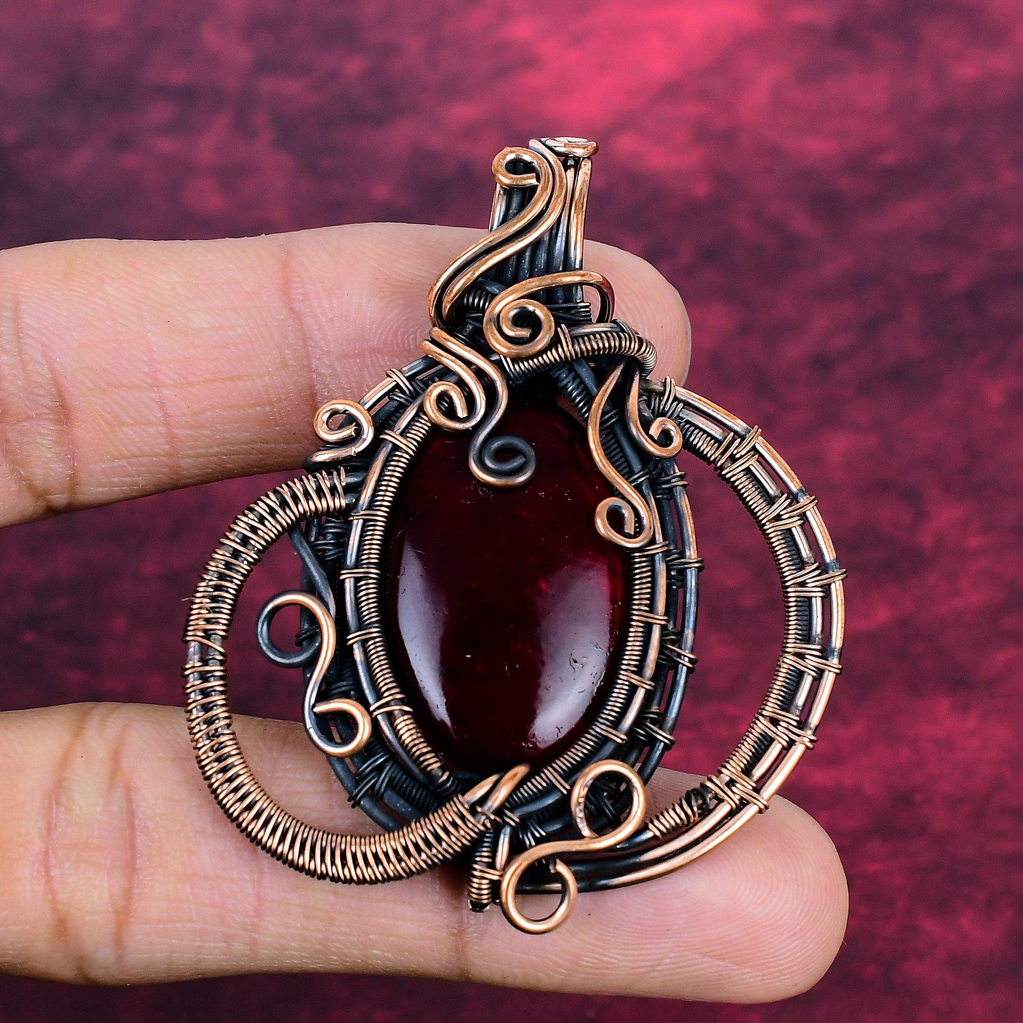 Red Fire Labradorite Gemstone Pendant Decent Jewelry Copper Wire Wrapped Pendant