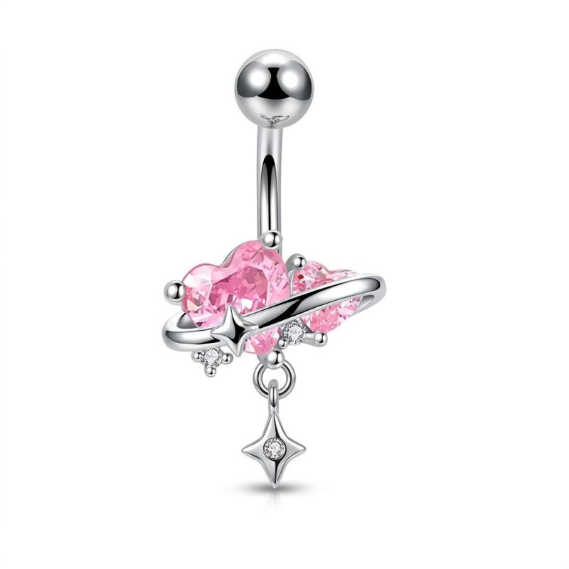 Belly Button Piercing Heart Ring Stainless Steel Copper Anti-Allergy Navel Jewelry for Summer Beach Swimming Accessories