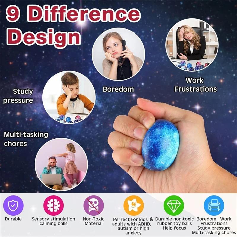 6 Adet Galaksi Stres Topu - Uzay Köpük Sıkma Oyuncakları, Yavaş Yükselen Yumuşak Sıkılabilir Anti-Stres Seti Evcil Hayvan Köpek Topları Oyuncak