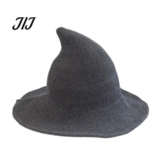 Witch Hat for Halloween Women Pointed Hat, Foldable Wide Brim Knitted Cap, Masquerade Party Prop Cosplay Autumn Winter, Themed Costume Accessory